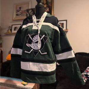 Vintage Hockey Pullover Hoodie with Mask Logo - Green & White